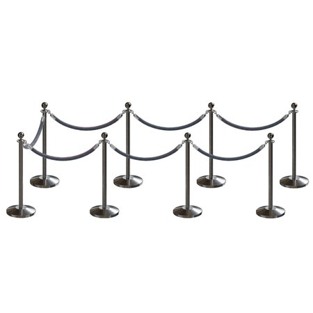 MONTOUR LINE Stanchion Post and Rope Kit Sat.Steel, 8 Ball Top7 Gray Rope C-Kit-8-SS-BA-7-PVR-GY-PS